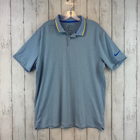 Nike Blue/White Vapor Striped Dri-fit Stretch Short Sleeve Golf Polo Size Large - Picture 1 of 11
